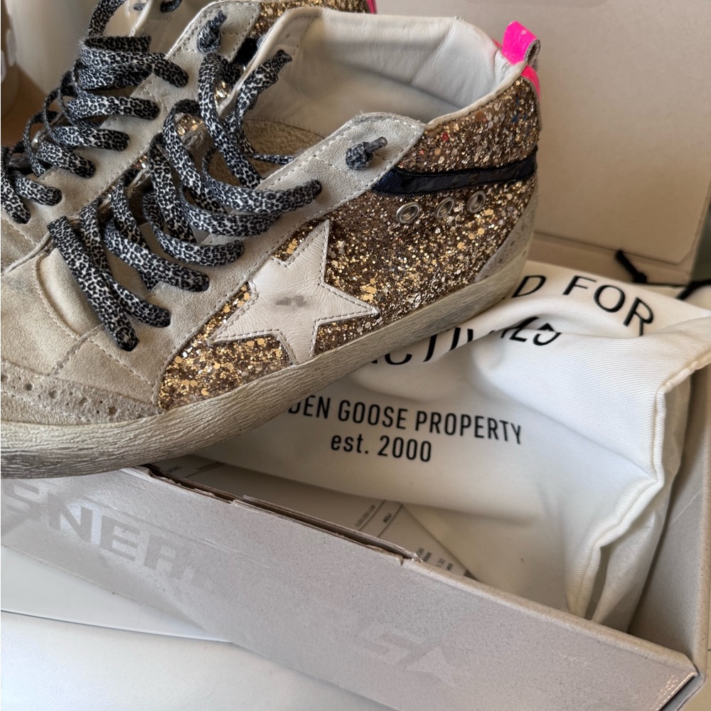 Golden Goose Pink and Silver Glitter Sneakers
